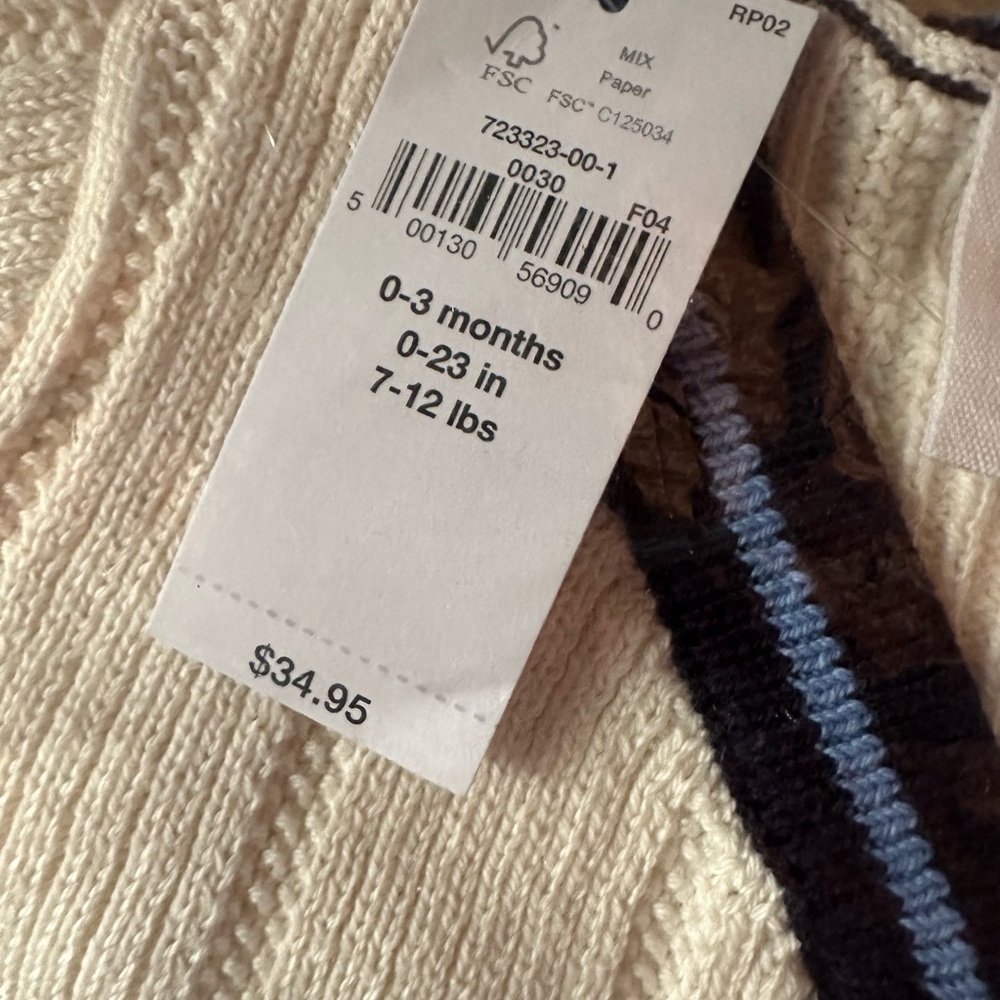 GAP Kids Cream Cardigan with Navy and Blue Accents - Picture 6 of 6